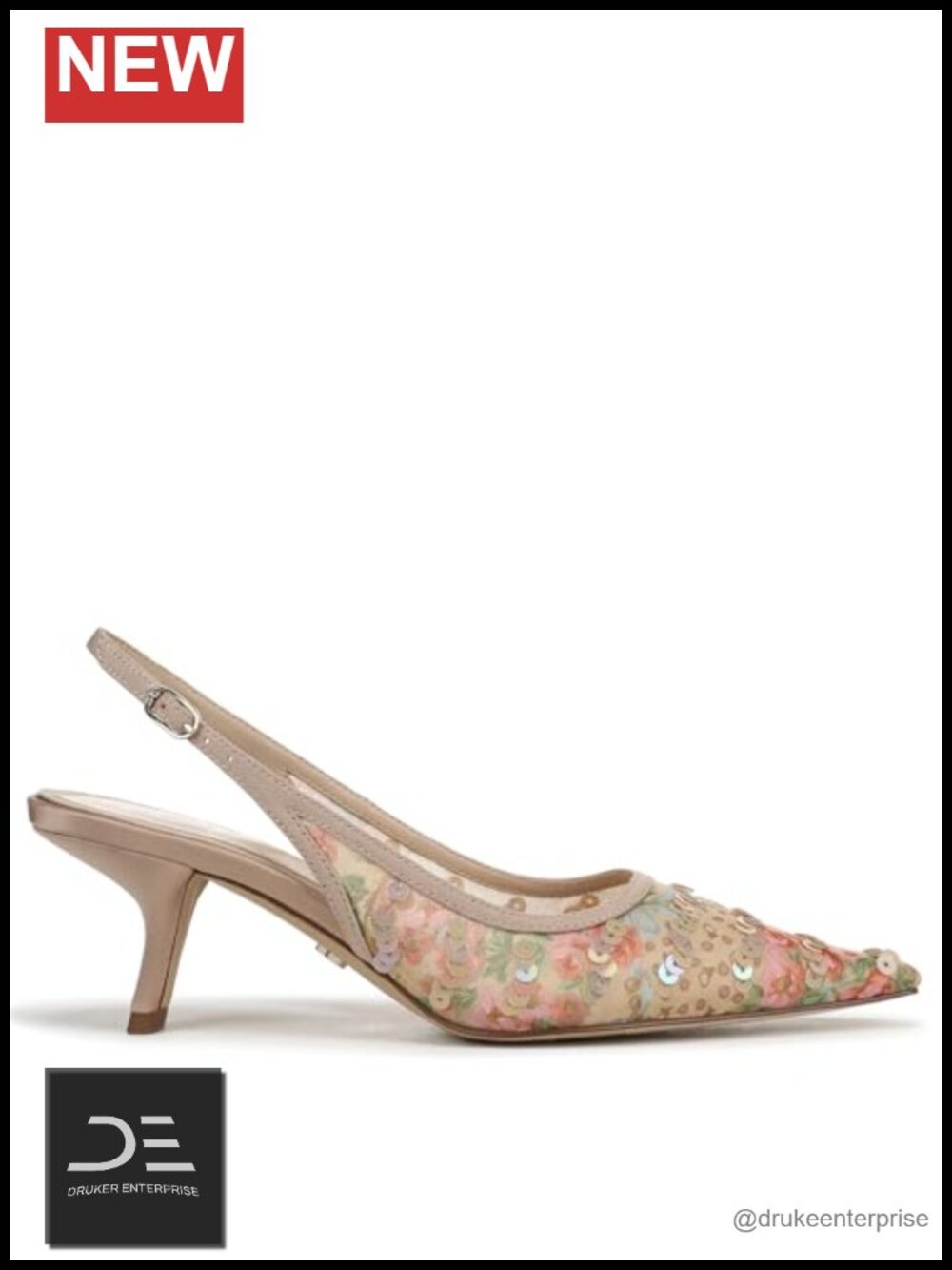 Pointed Toe Kitten Heel Slingback Pumps with Buckle - Picture 6 of 6